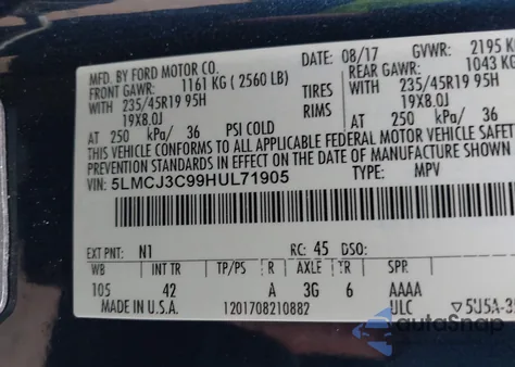 2017 Lincoln Mkc Reserve из США, поврежденный, VIN 5LMCJ3C99HUL71905